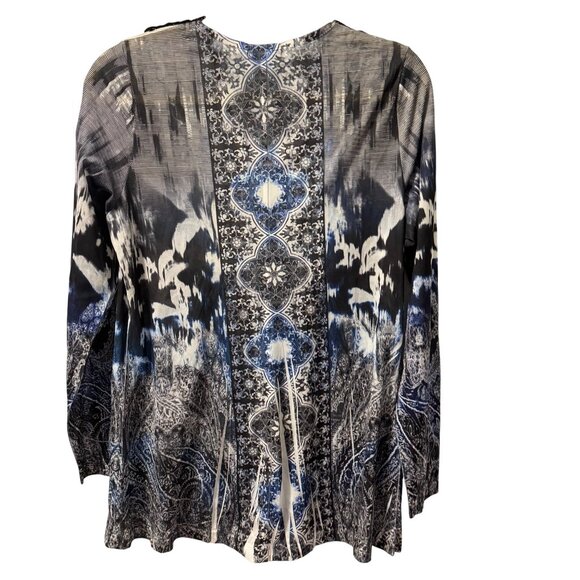 World Unity Womens Sz Large Black & Blue Beaded V-Neck Long Sleeve Tunic Top - Picture 6 of 12